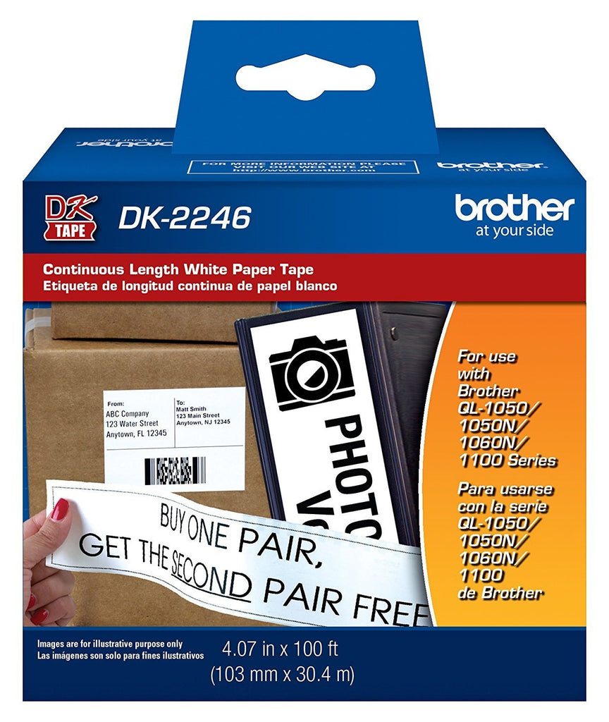 Brother Genuine DK-2246 Label Paper for Brother QL Label Printers - Continuous Length Black on White Paper Labels, 4.07" x 100' (103mm x 30.4m)